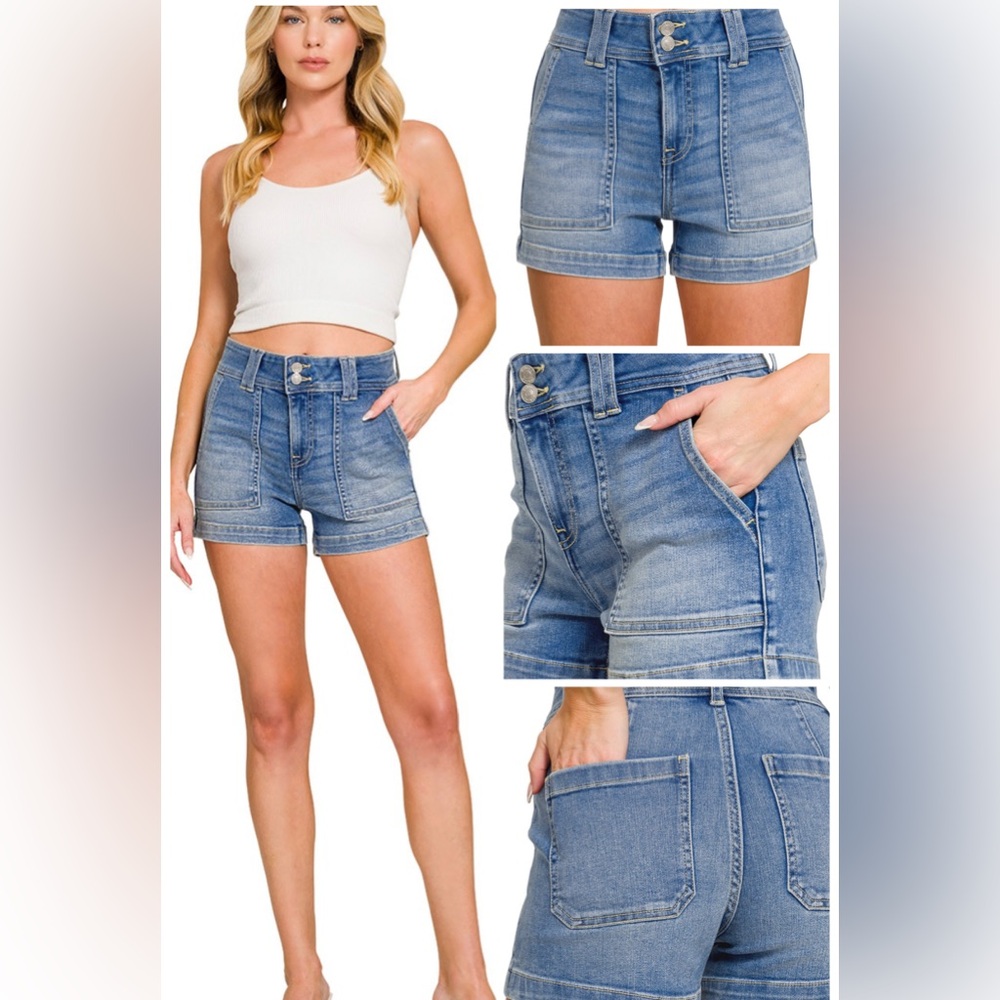 Zenana High-Rise Utility Denim Shorts